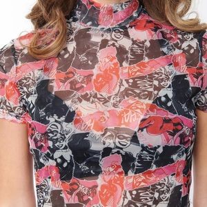 RARE NWT Harley Quinn x Smak Parlour Comic All Over Print Mesh It Girl Top